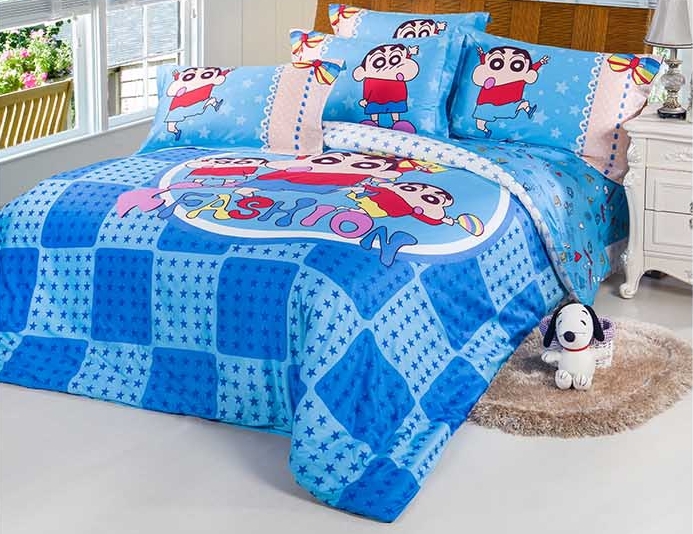 ¯  Ʈ ü  ŷ  ȭ ħ Ʈ  ̺ Ŀ ҳ ҳ ̺ Ŀ ÷ Ʈ /Crayon Shin-chan Twin Full Queen king size cartoon bedding sets Blue quilt cover girl